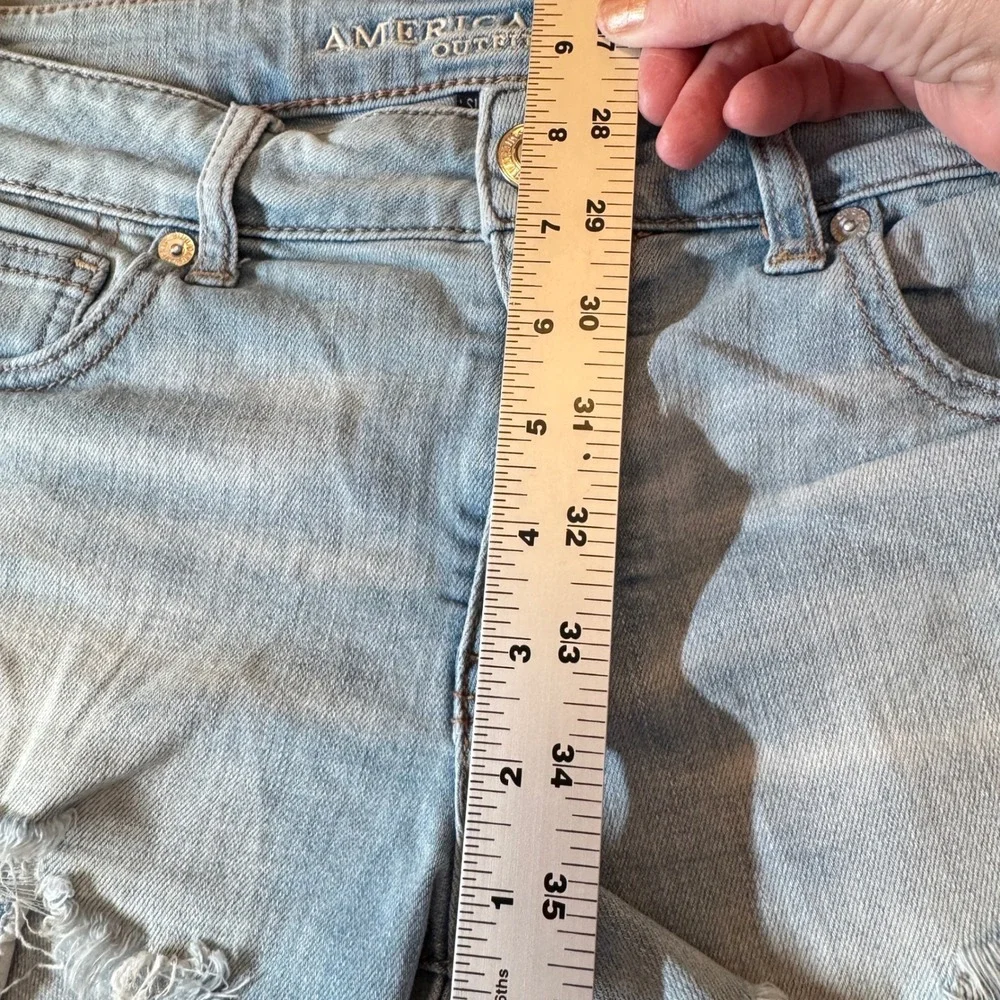 American Eagle Shortie Shorts 10 Blue Distressed Super Stretch X Lace Festival